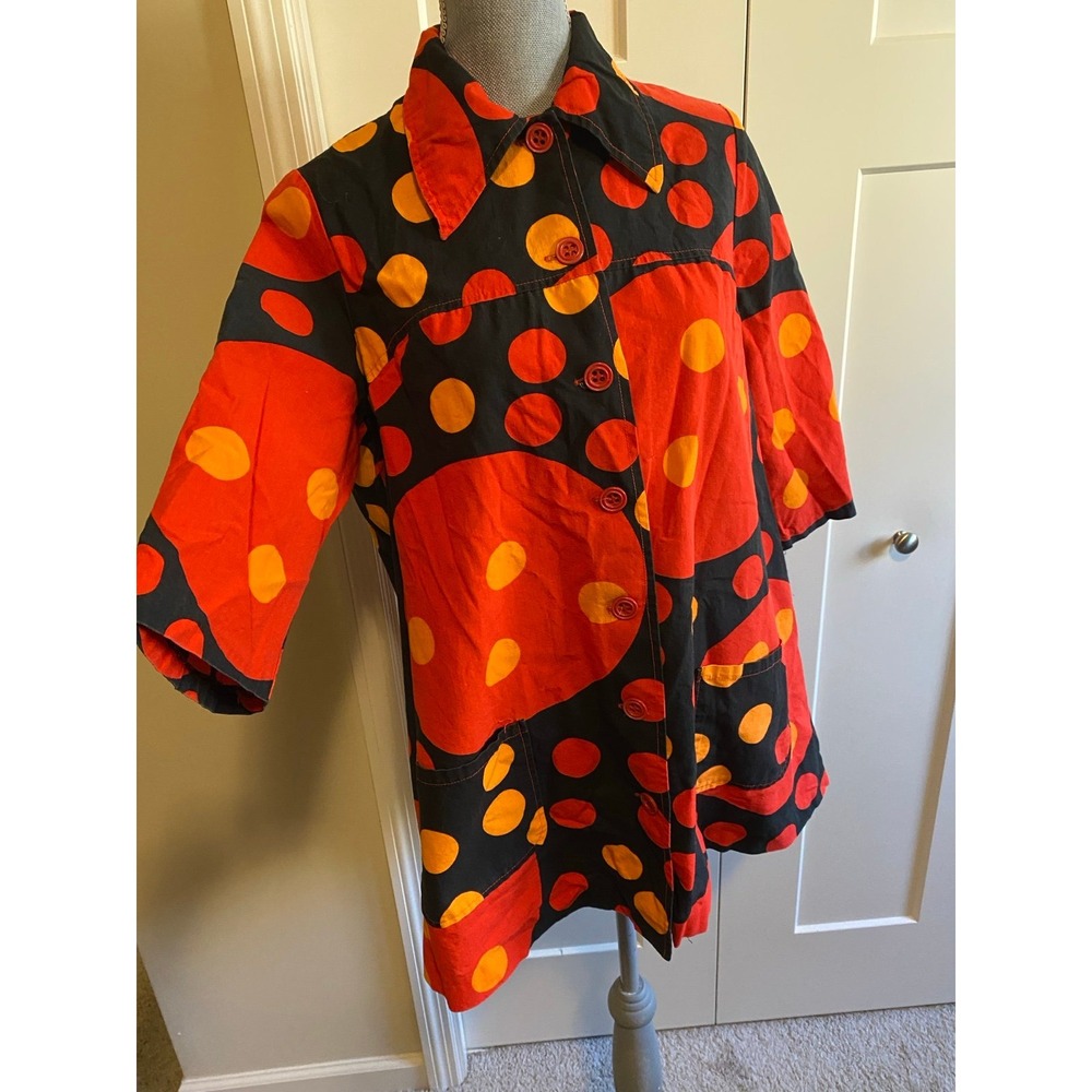 Vanessa Finland Colorful Polka Dot Top Jacket Tunic Size 46 Cotton Mini Vtg 3/4
